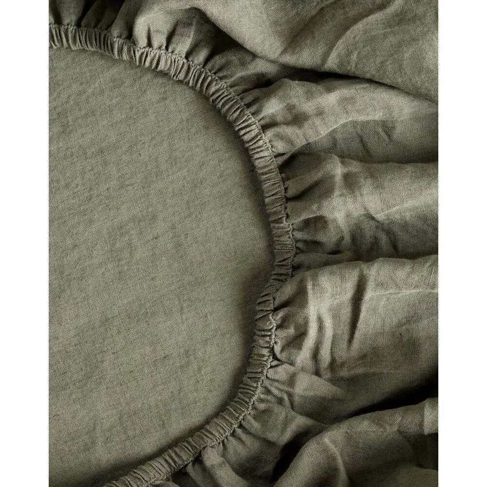 Quince European Linen Sheet Set Full Dusty Olive NWOT